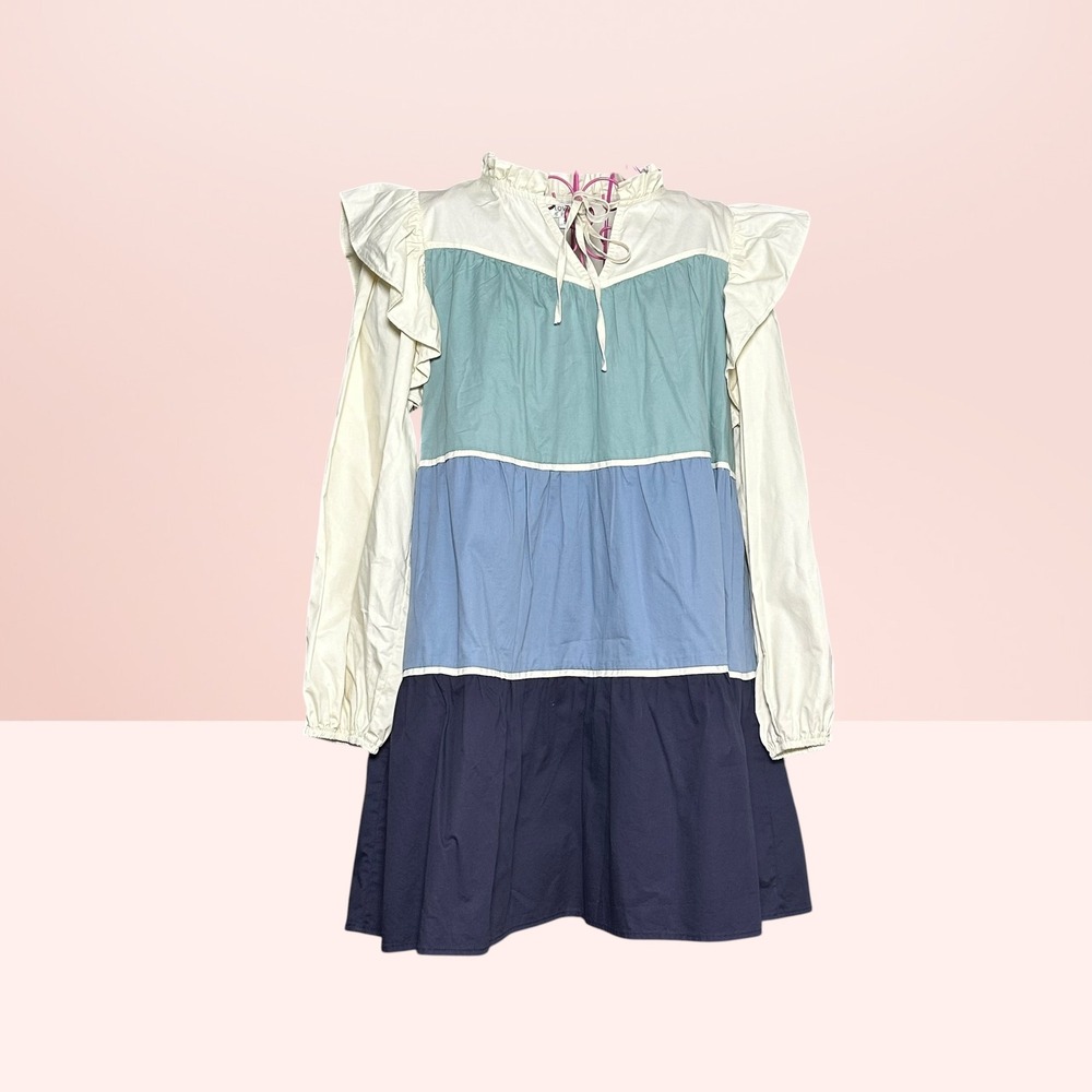 Lovelo Tiered Colorblock Ruffle Mini Dress Boho Cottagecore Romantic Preppy S